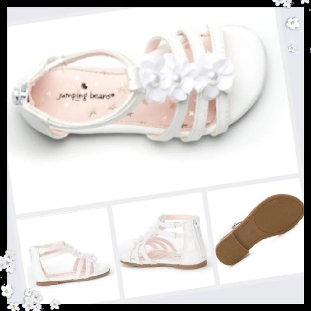 Jumping Beans ✦ White Gladiator Sandals ✦ Floral Pearl Zip Dress Shoes T10